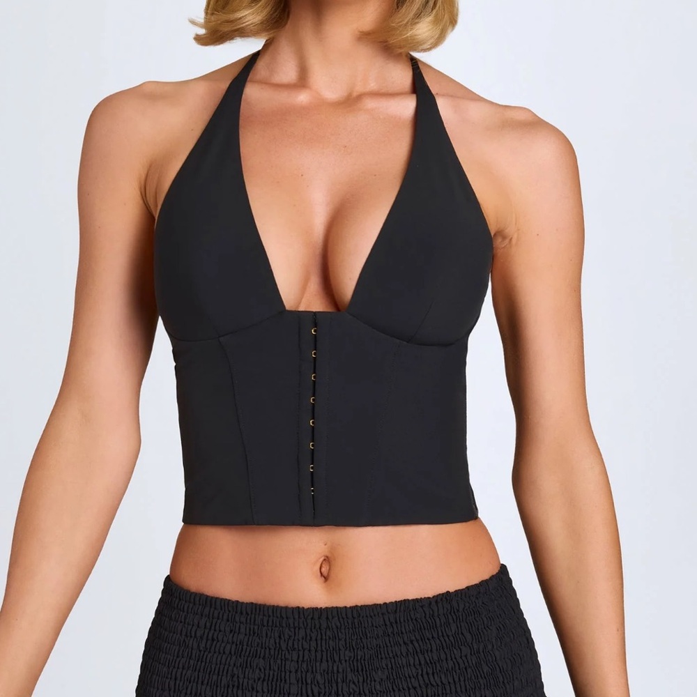 NWT Oh Polly Black Halter Neck Crop Top